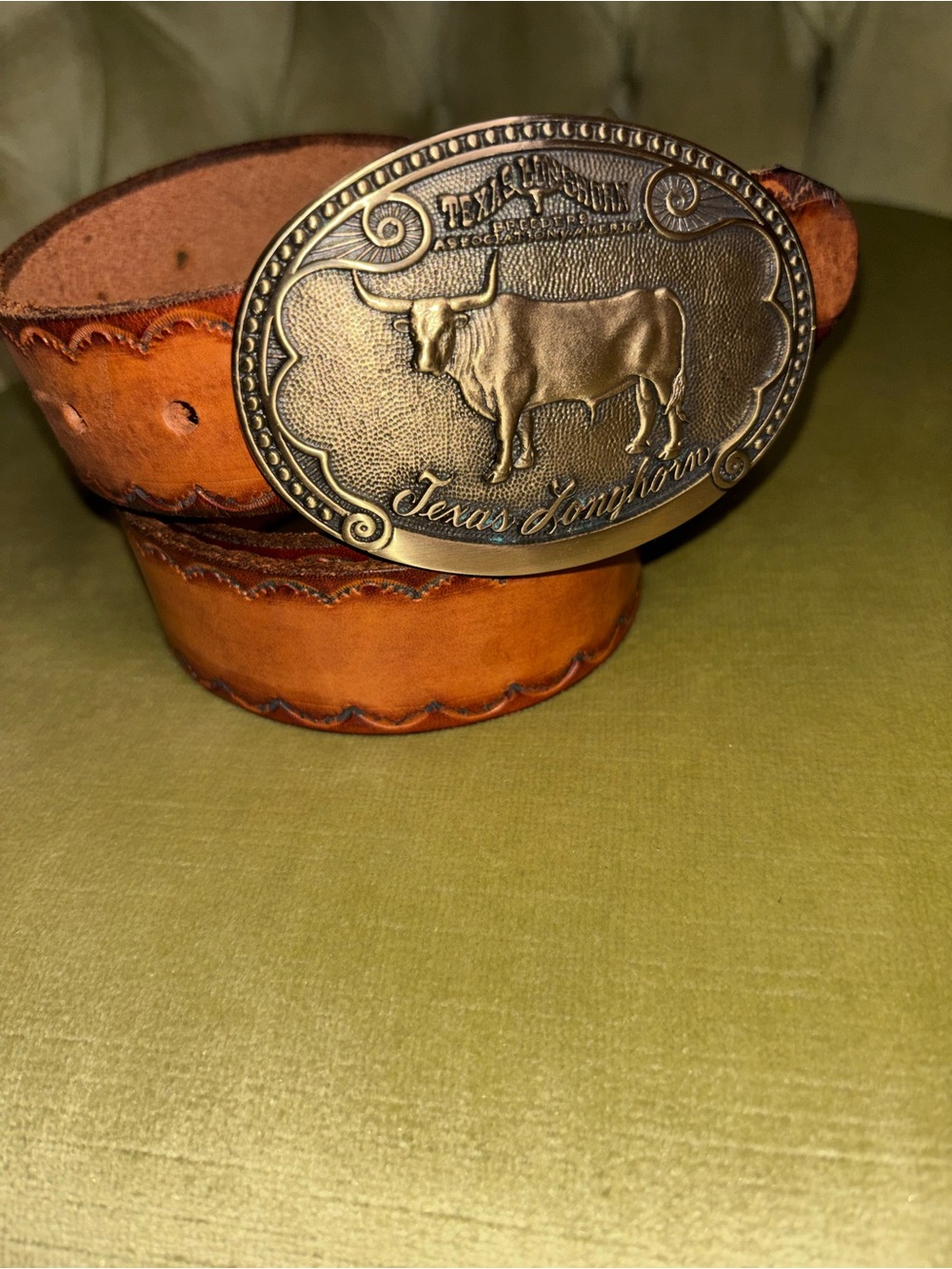 Texas Longhorn Cattle Breed Tony Lama Solid Brass Vintage Belt Buckle Size 38 - Picture 7 of 9
